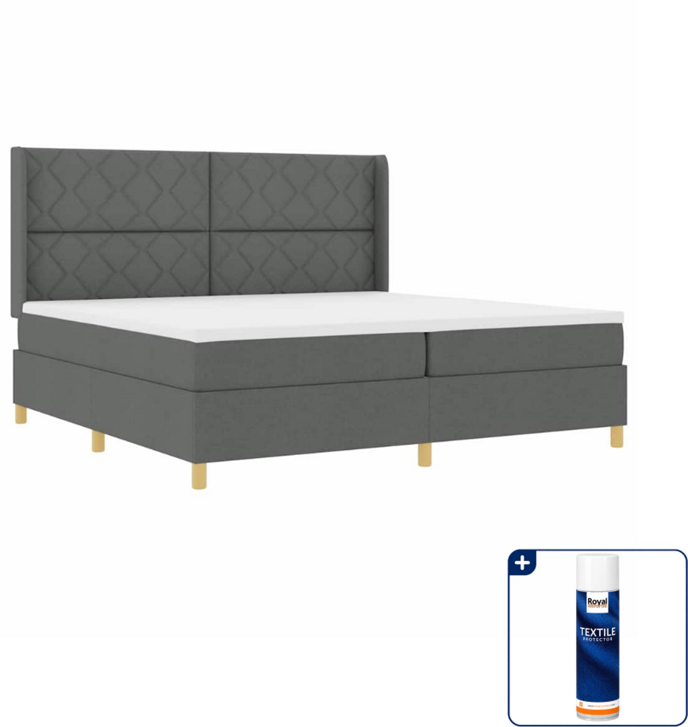 vidaXL boxspringbed - 200 x 200 cm - donkergrijs - Inclusief textielbeschermer 500 ml