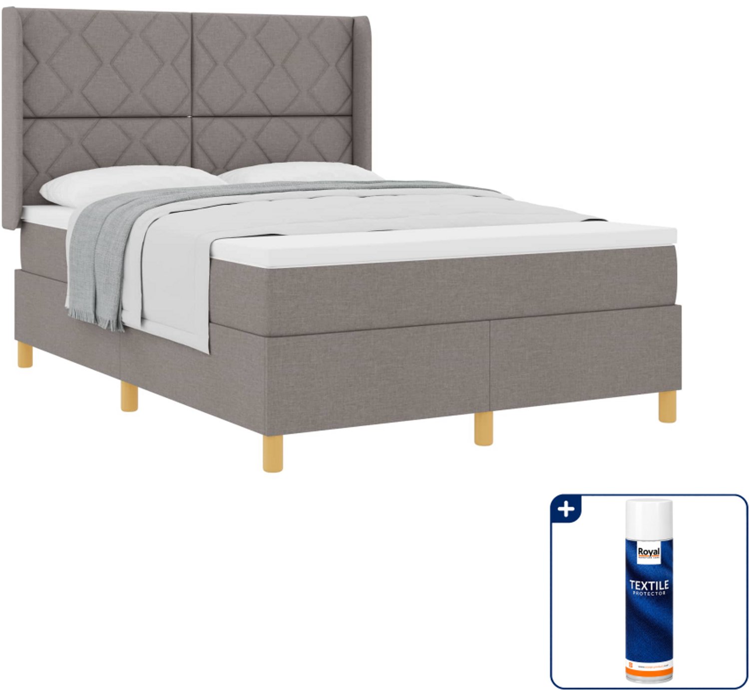 vidaXL boxspringbed Queensize - 160 x 200 cm - stof - taupe - Inclusief textielbeschermer 500 ml