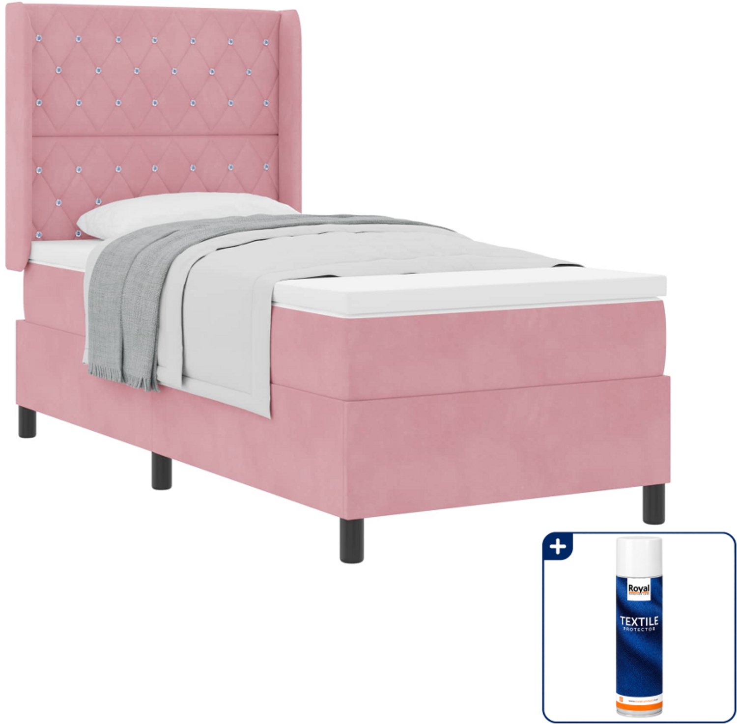 vidaXL boxspringbed - 100 x 200 cm - fluweel - roze - Inclusief textielbeschermer 500 ml