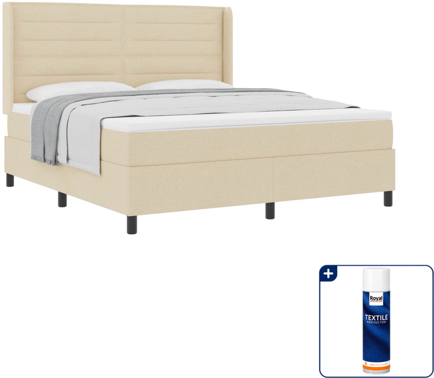 vidaXL boxspringbed - Kingsize - 180 x 200 cm - Crème - Inclusief textielbeschermer 500 ml