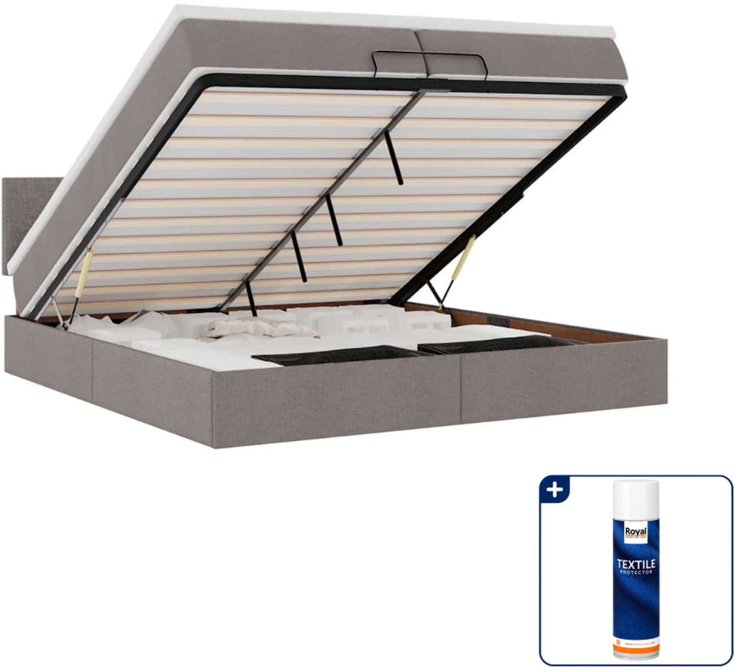 vidaXL Super kingsize bed met matrassen en LED's - 200 x 200 cm - taupe - Inclusief textielbeschermer 500 ml Groen