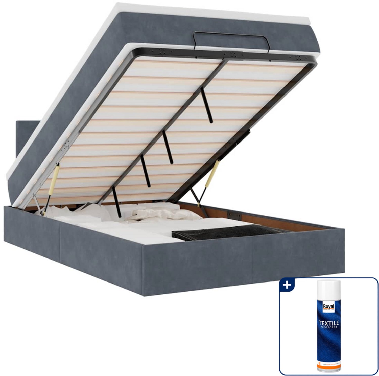 vidaXL ottoman bed met matras en LED - 120 x 200 cm - donkergrijs - Inclusief textielbeschermer 500 ml