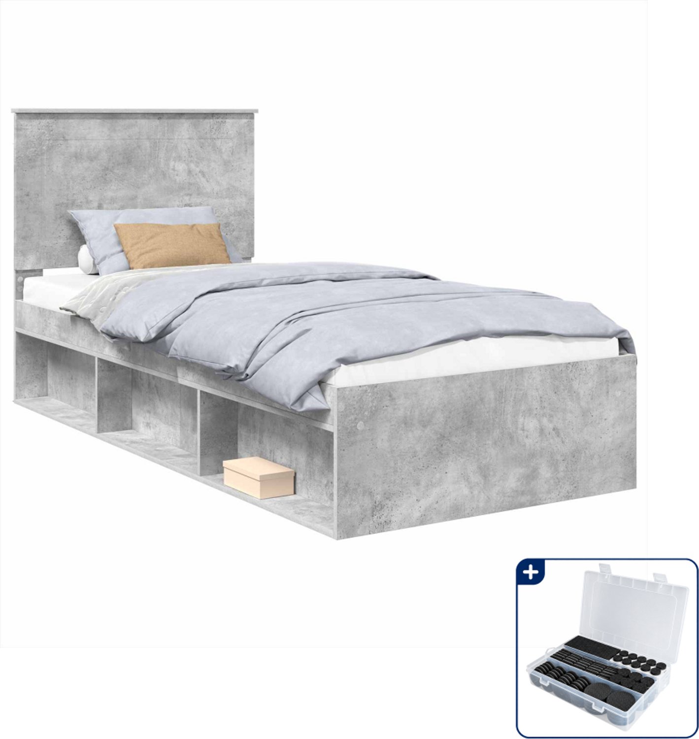 vidaXL bedframe 100 x 200 cm - massief grenenhout - grijs - Inclusief antikrasvilt 177-delig