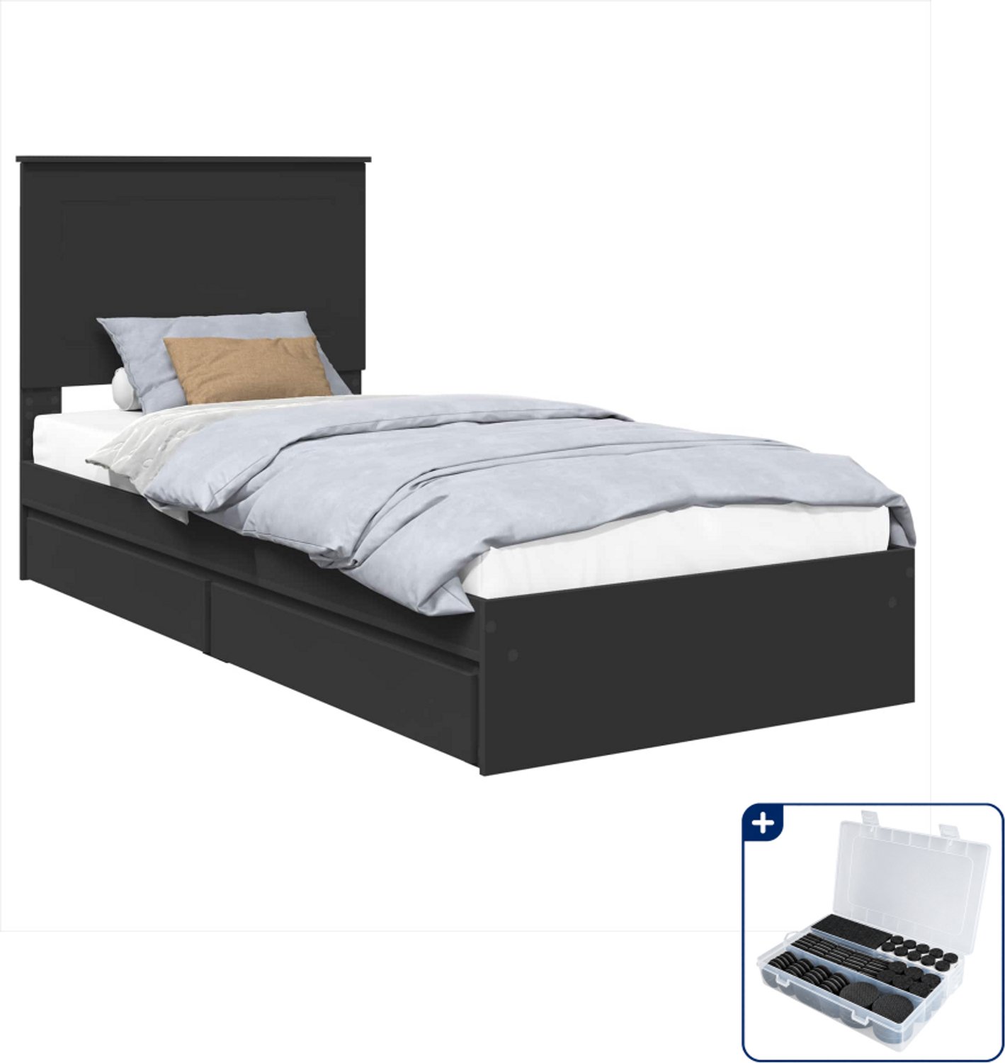 vidaXL bedframe - 75 x 190 cm - bewerkt hout - zwart - Inclusief antikrasvilt 177-delig Bruin