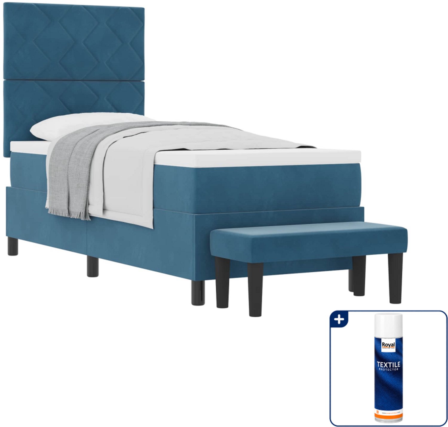 vidaXL boxspring met hoofdeinde - 80 x 200 cm - fluweel - donkerblauw - Inclusief textielbeschermer 500 ml