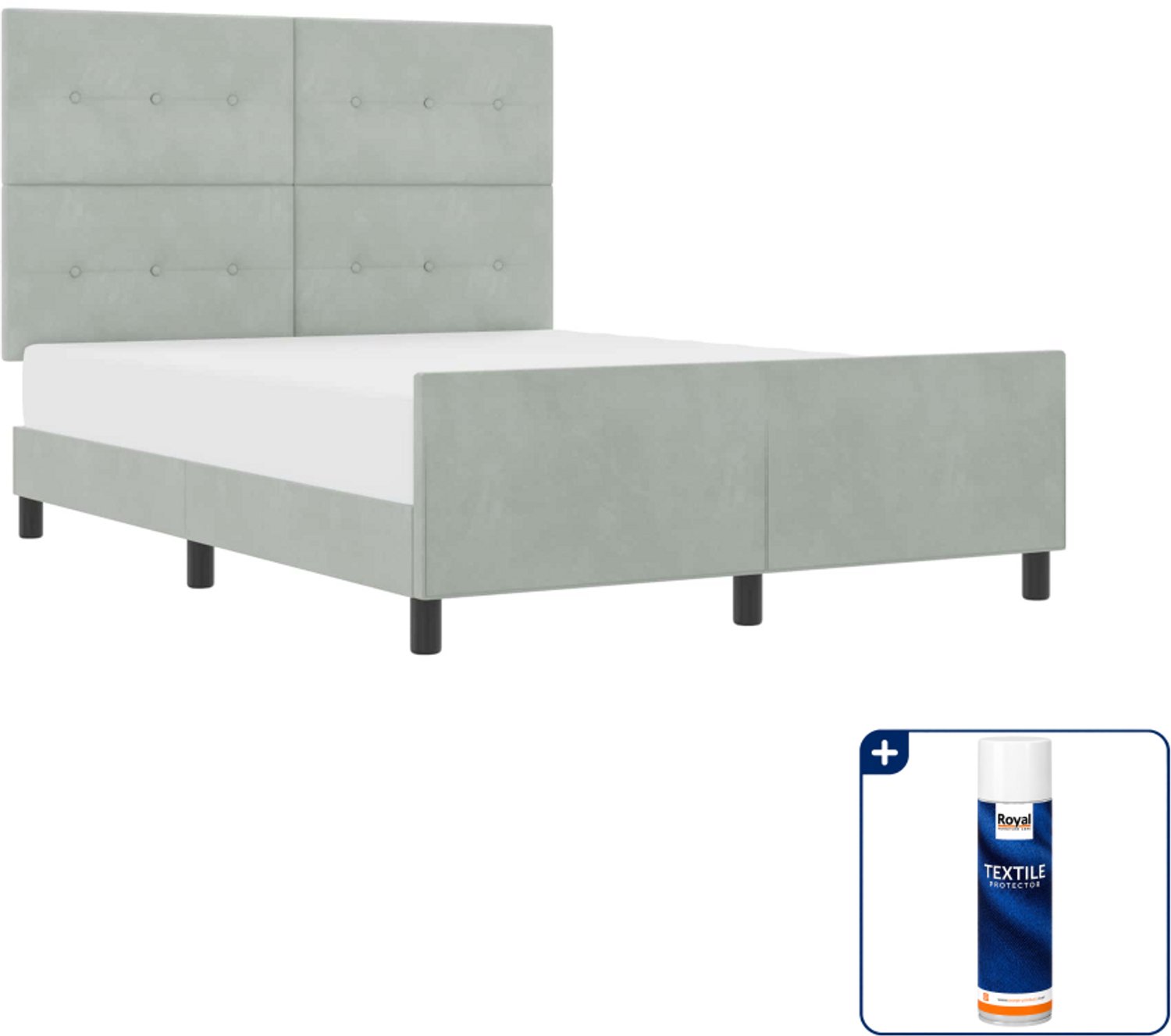 vidaXL boxspringbed - 140 x 190 cm - fluweel - lichtgrijs - Inclusief textielbeschermer 500 ml Taupe