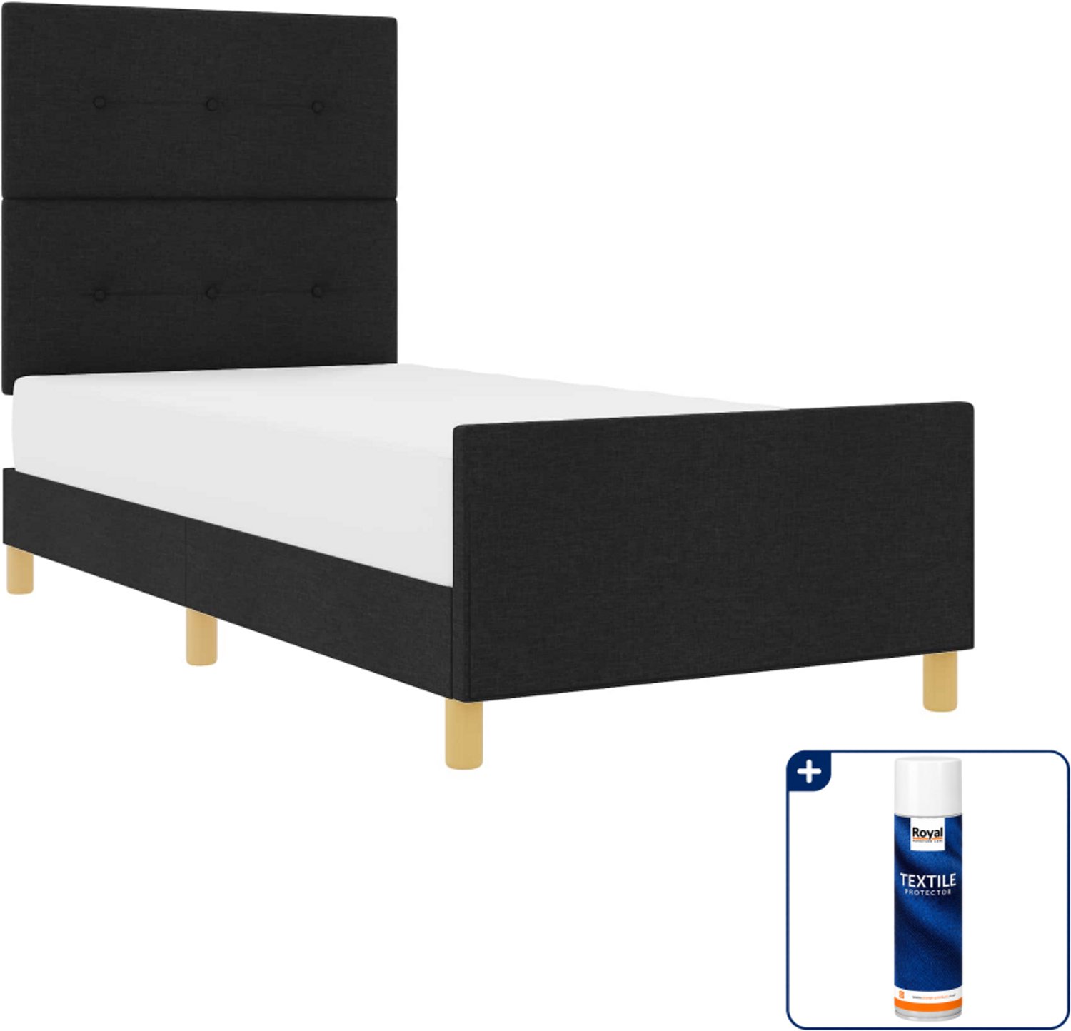 vidaXL bedframe met hoofdeinde - 100 x 200 cm - stof - zwart - Inclusief textielbeschermer 500 ml