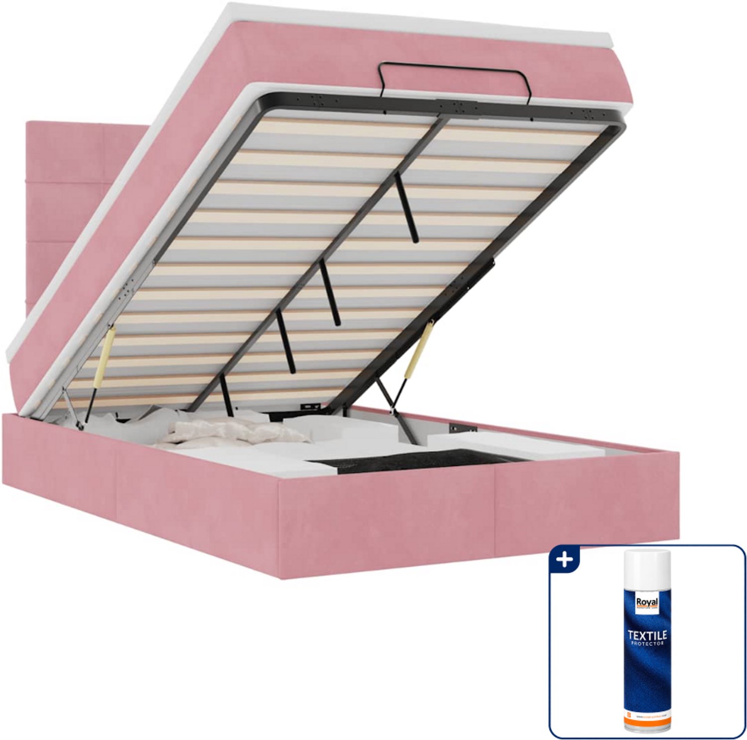 vidaXL ottoman bed met matras - 120 x 200 cm - fluweel - roze - Inclusief textielbeschermer 500 ml