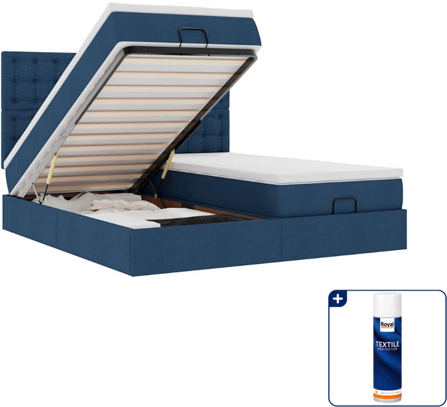 vidaXL Super kingsize bed - 200 x 200 cm - stof - blauw - Inclusief textielbeschermer 500 ml
