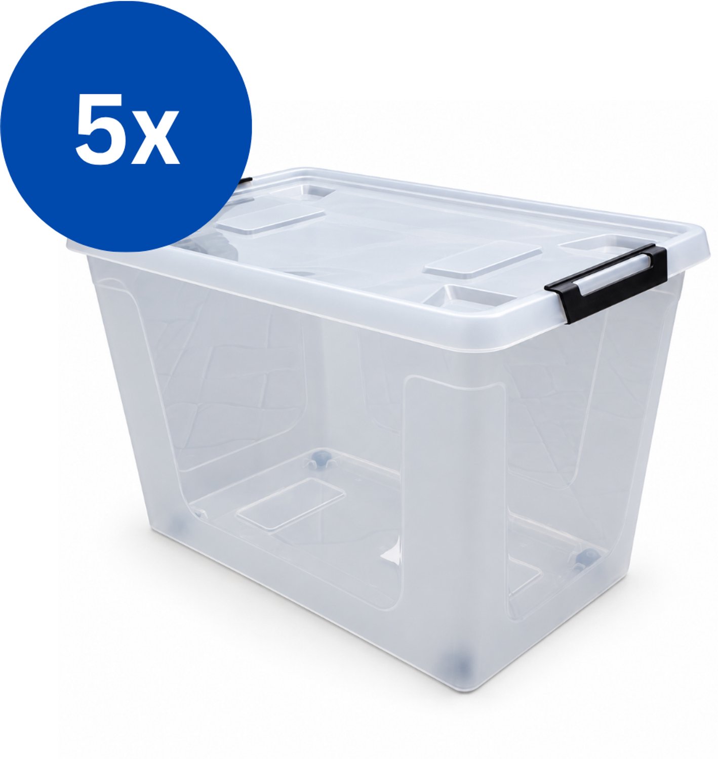 HL Agenturen HL - Opbergbox met deksel - 60 Liter - Set van 5 stuks - Opbergdoos met wieltjes - Stapelbaar - Kunststof - Transparant