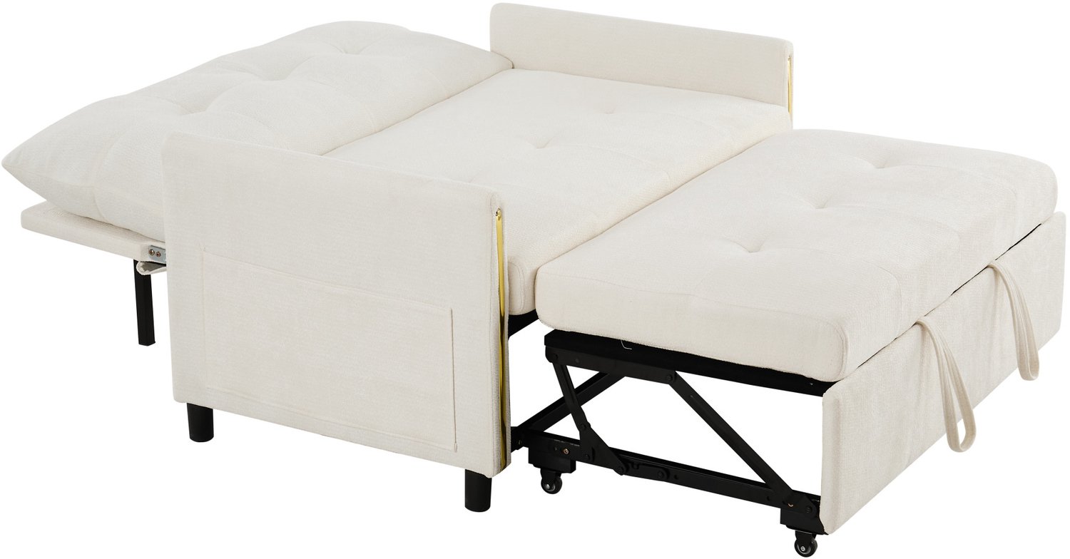MODENUIT Slaapbank 125 x 83 x 93 cm - Uittrekbaar en Verstelbaar - Woonkamer - Chenille - Lichtbeige