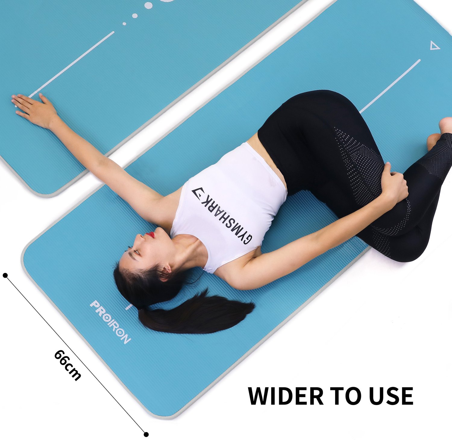 PROIRON NBR Yogamat - 183 x 66 cm - 10 mm dik - Verstevigde randen - Cyaan/Grijs