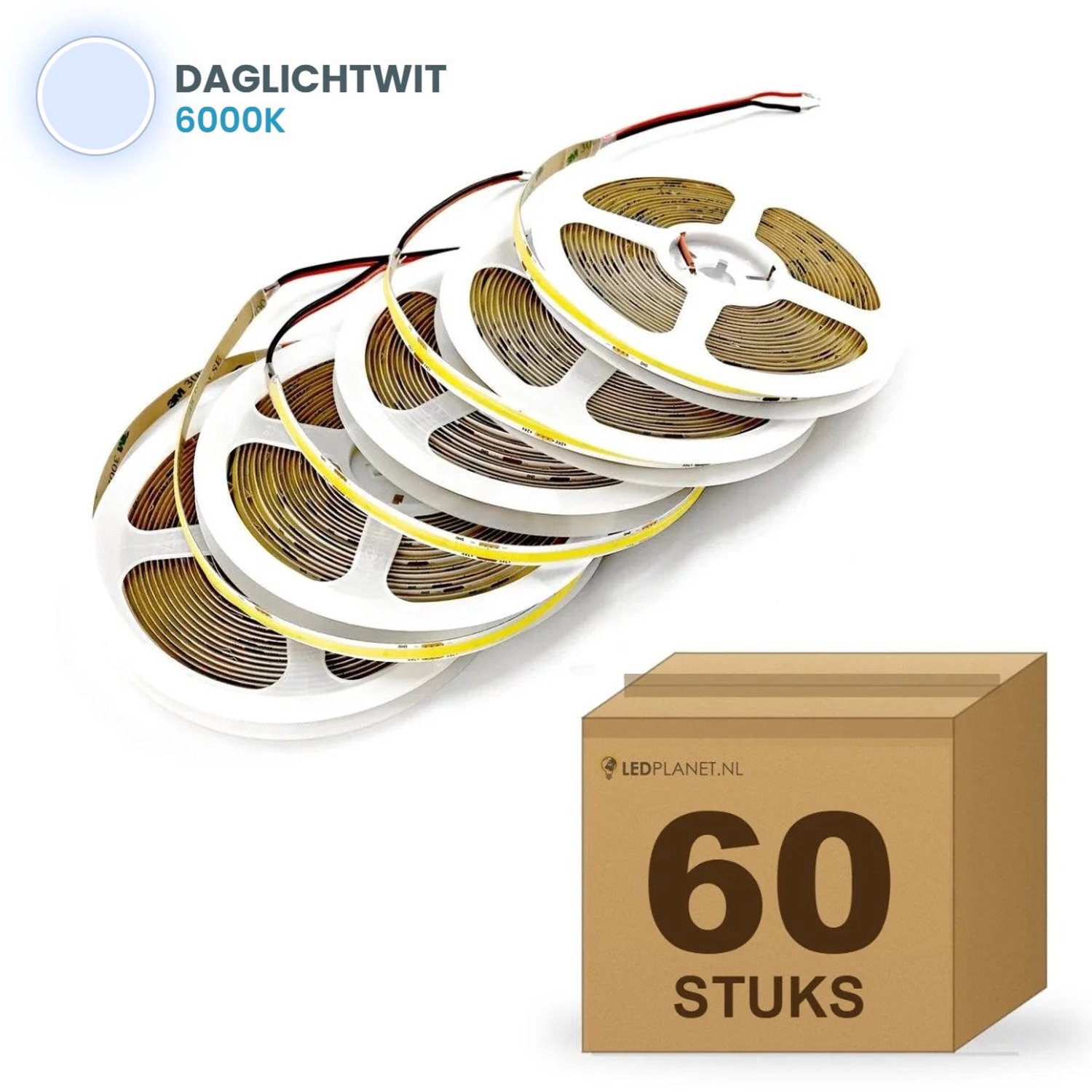 Tsong LED strip COB 5 meter - 60 stuks - 24V - 10W/m - Daglichtwit 6000K - 1000 lm/m - CRI>90 - IP20