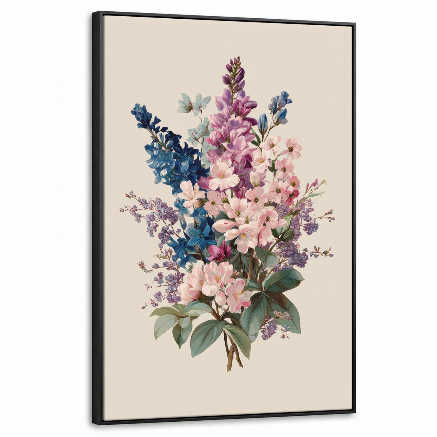 Canvas Schilderij met Baklijst 60x90cm - Boeket - Beige - Harmonieus - Subtiel - Muurdecoratie woonkamer - Slaapkamer decoratie - Kamer accessoires - Schilderijen op canvas met lijst