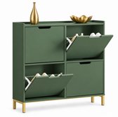 SoBuy FSR100-SY Smalle Schoenenkast Donkergroene - Extra Smal, Slechts 19 cm Diep - 4 Deuren, Ruimte voor 8 Paar Schoenen - 100 x 90 x 19 cm