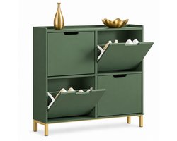 SoBuy FSR100-SY Smalle Schoenenkast Donkergroene - Extra Smal, Slechts 19 cm Diep - 4 Deuren, Ruimte voor 8 Paar Schoenen - 100 x 90 x 19 cm