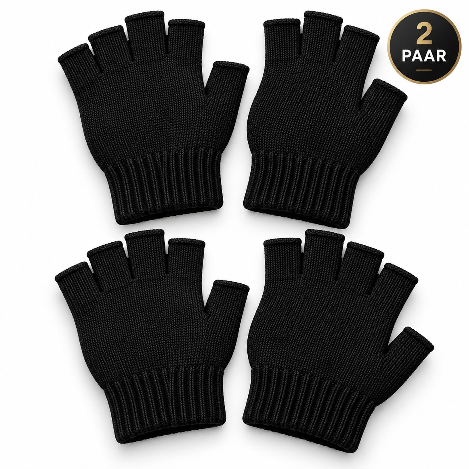 Valero Vingerloze Handschoenen – 2 Paar – Zwart – One Size – Unisex – Gebreide Polsjes – Halve Handschoenen voor Heren en Dames