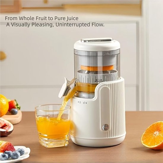 Elektrische citruspers – Draagbare, via USB oplaadbare citroenpers – Bediening met één druk op de knop – Hoge sapopbrengst – Wit – 23,5 × 11 × 11 cm — afbeelding 4