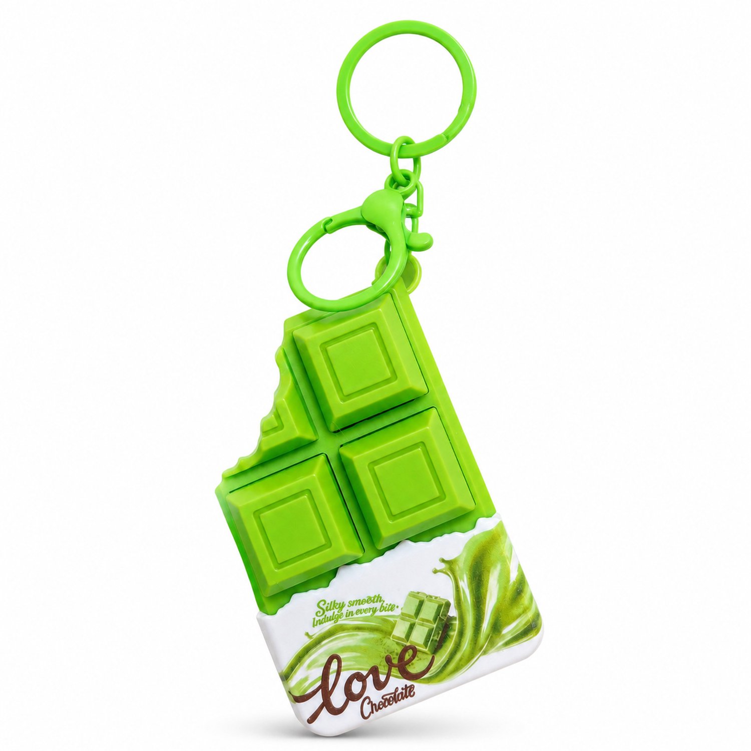 Sleutelhanger in chocoladevorm met drukknoppen - groen - ABS - met sleutelring en clip - individueel verpakt