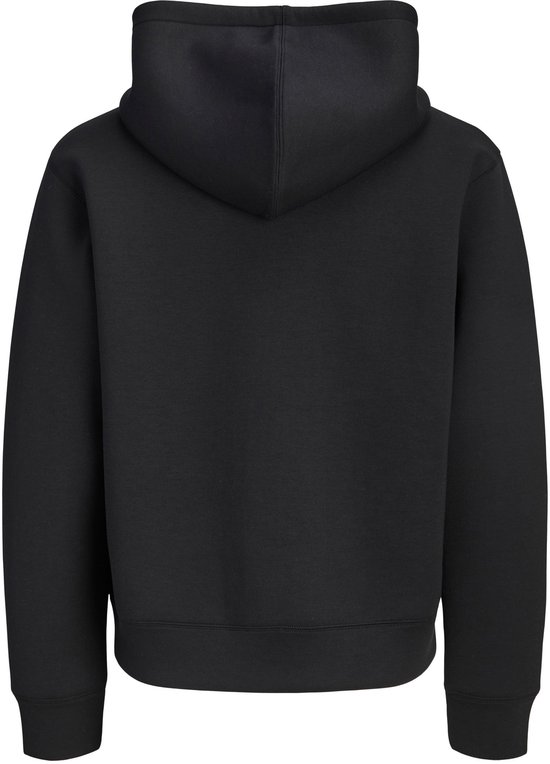 Zwarte scuba-hoodie met capuchon, achterkant.