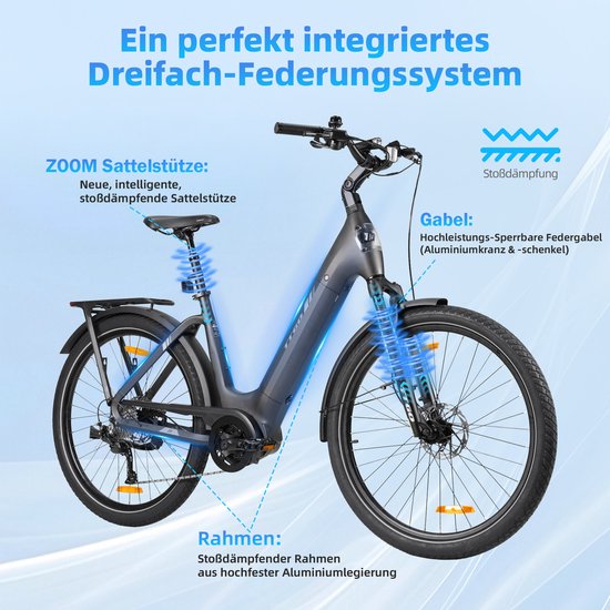 TTGO Z5 E-bike - 25 km/u - 27.5inch - 120km actieradius - 250W motor - 36V18Ah accu - 75NM - Grijs — afbeelding 4