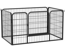 Hondenren 125 x 80 x 70 cm, Zwart, Staal, Metalen puppyren en dierenren voor honden en konijnen, Opvouwbare hondenomheining met draadpanelen, Vrijstaand hondenhek en speelverblijf voor binnen en buiten, Eenvoudig op te zetten en compact op te bergen