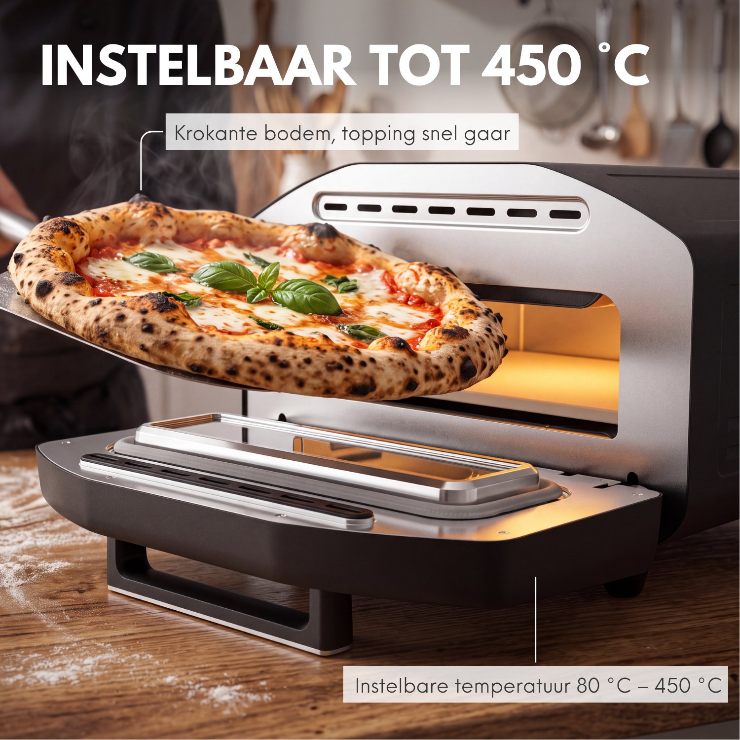 COOK-IT Elektrische Pizza Oven – Pizzaoven tot 450°C – 2100W – Voor Pizza’s tot 12 Inch – 5 Pizza Programma’s – Italiaanse, Amerikaanse & Crispy Pizza – foto 2
