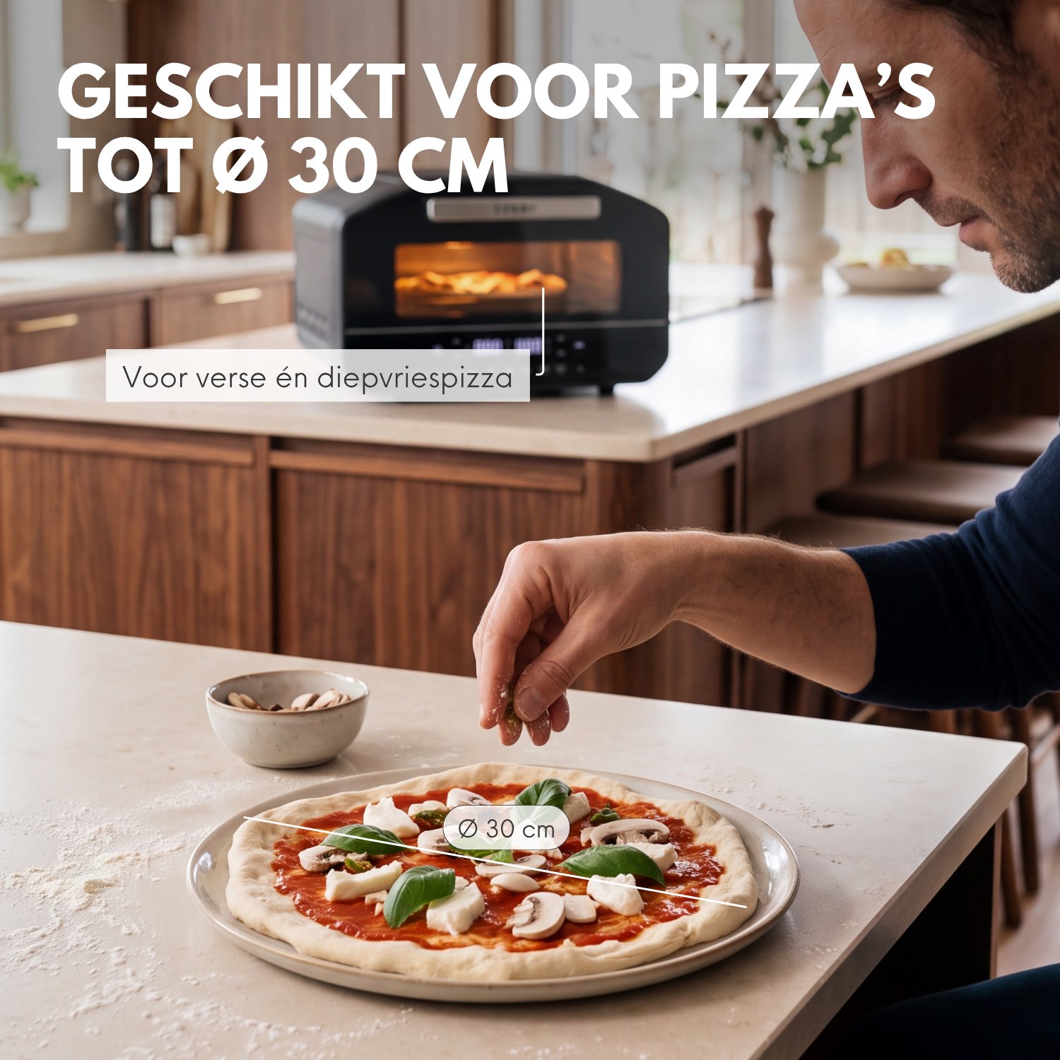 COOK-IT Elektrische Pizza Oven – Pizzaoven tot 450°C – 2100W – Voor Pizza’s tot 12 Inch – 5 Pizza Programma’s – Italiaanse, Amerikaanse & Crispy Pizza – foto 4