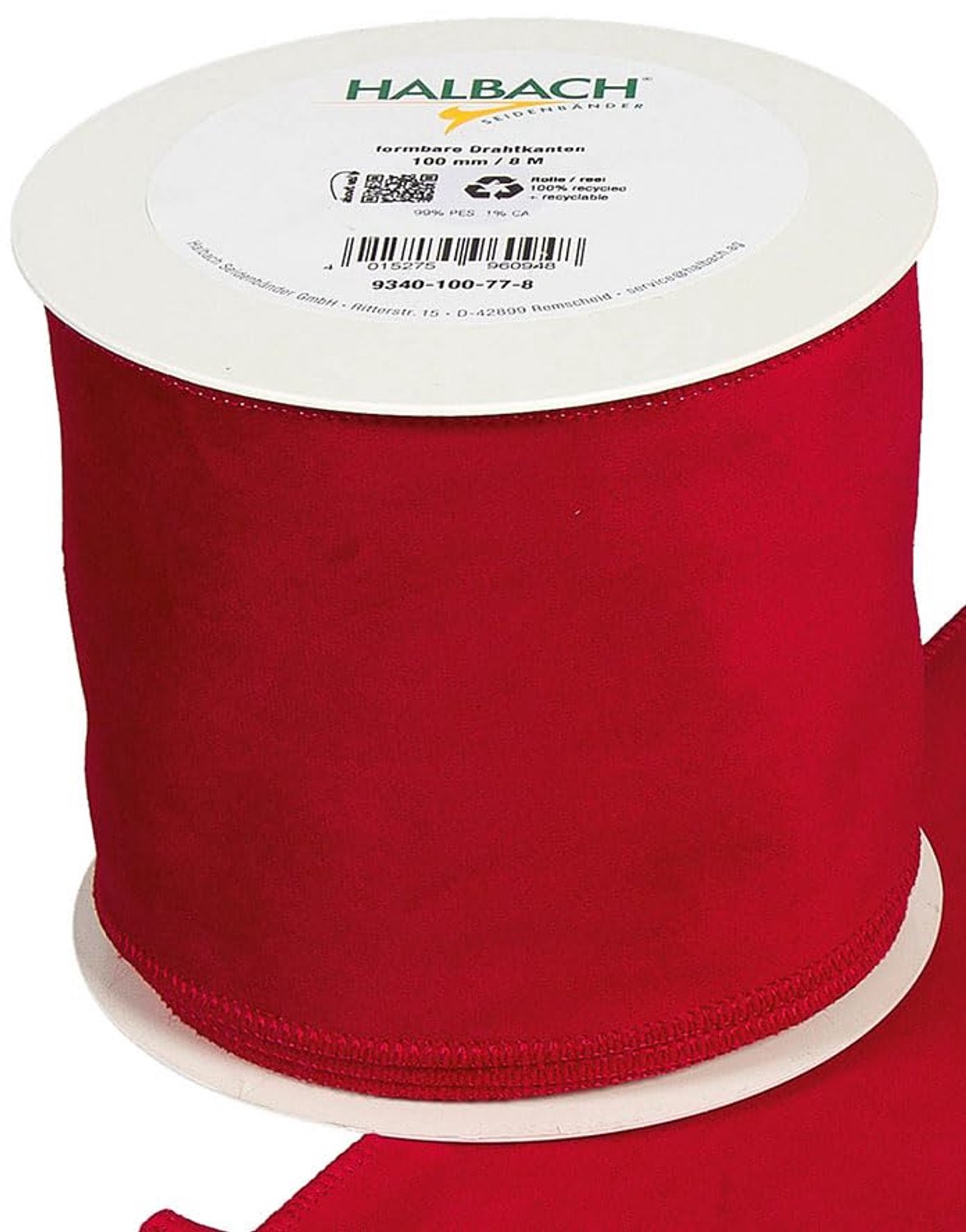 Fluwelen lint - 100 mm breed - 8 meter - Rood