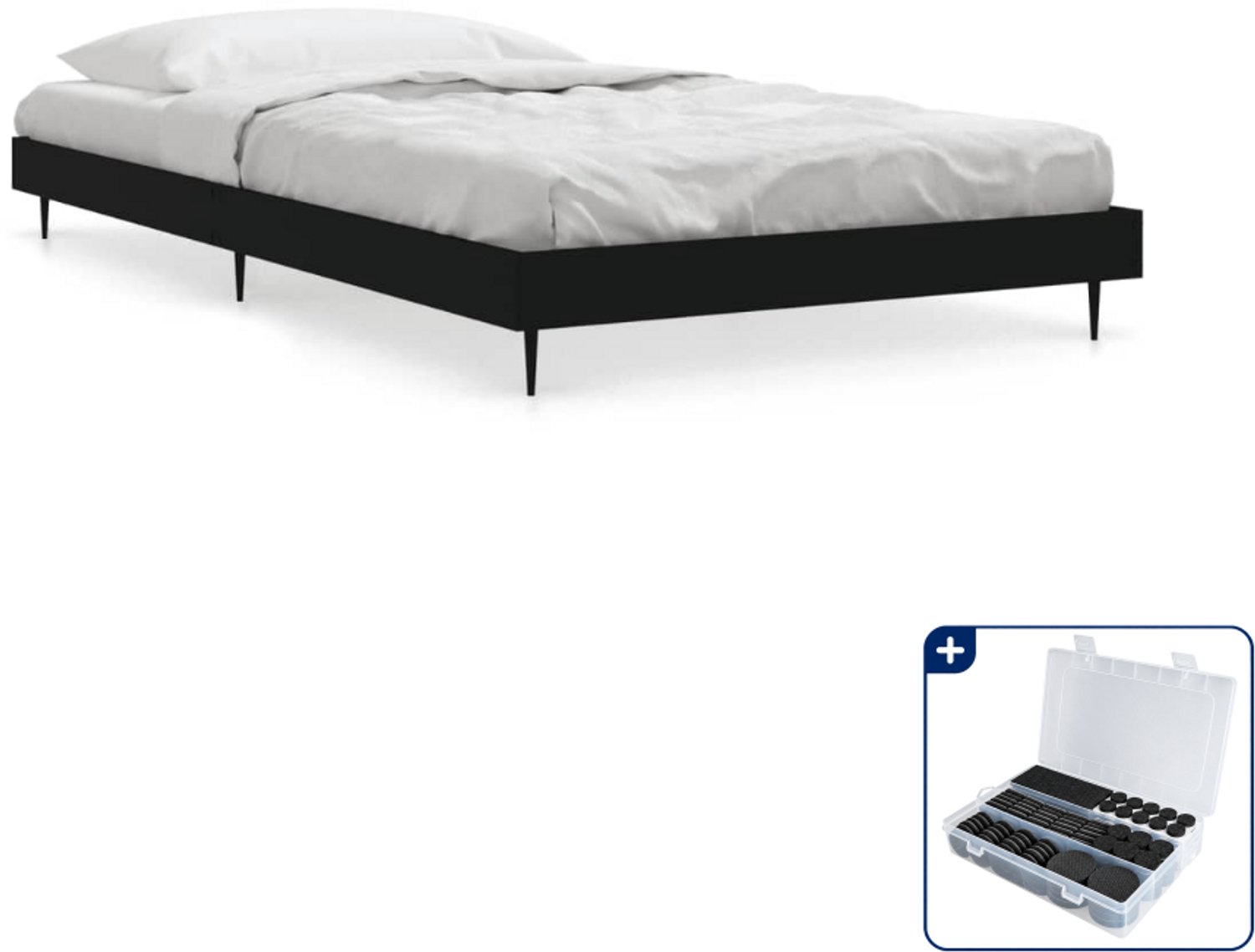 vidaXL bedframe 90 x 200 cm - bewerkt hout - zwart - Inclusief antikrasvilt 177-delig