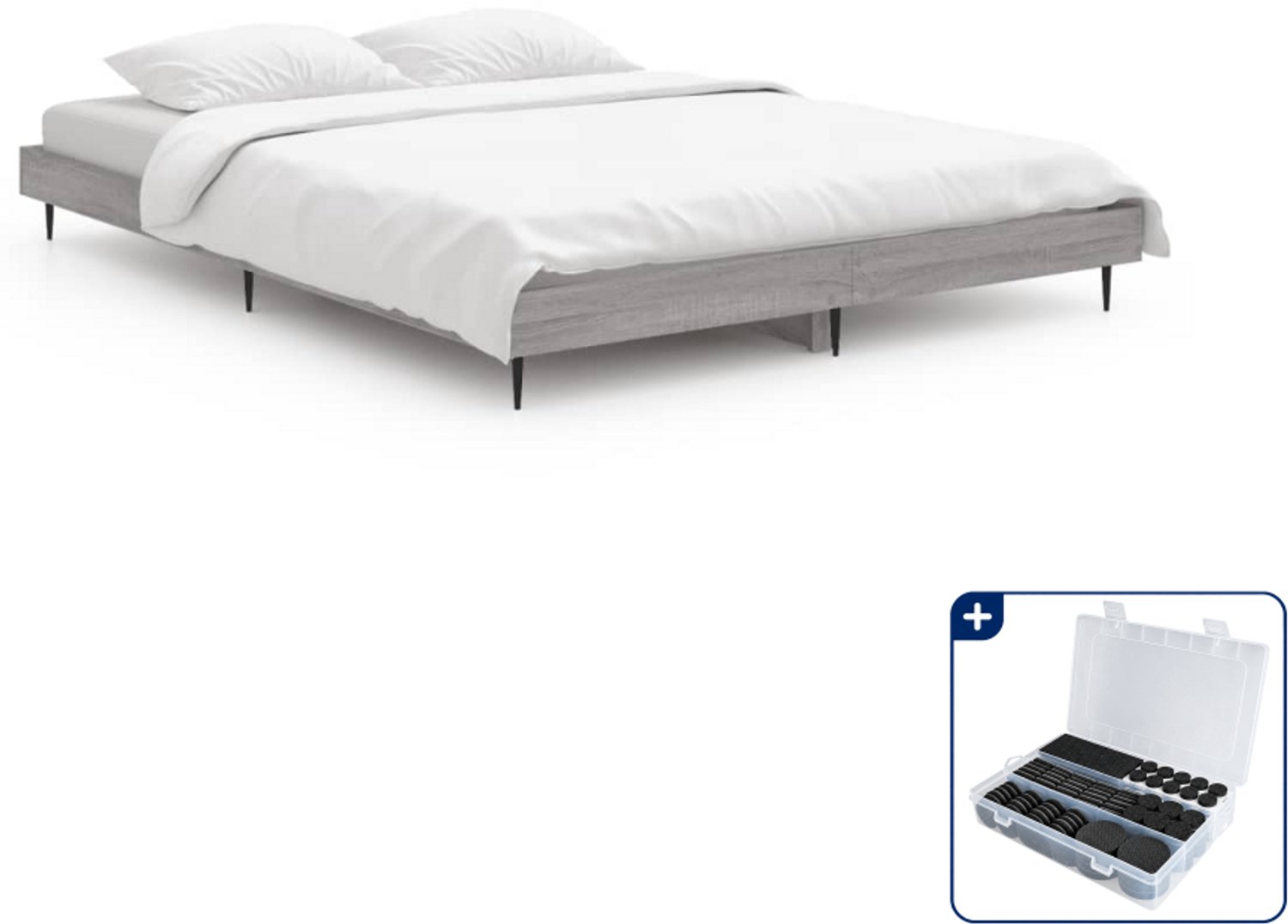 vidaXL bedframe - 140 x 190 cm - bewerkt hout - grijs sonoma eiken - Inclusief antikrasvilt 177-delig