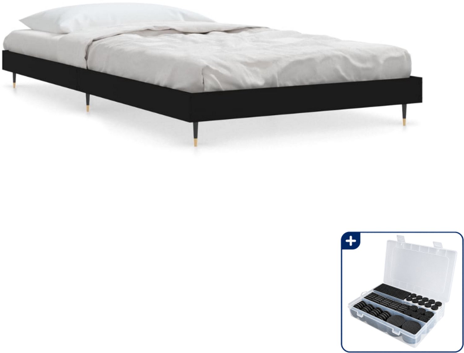 vidaXL bedframe - 90 x 200 cm - bewerkt hout - zwart - Inclusief antikrasvilt 177-delig