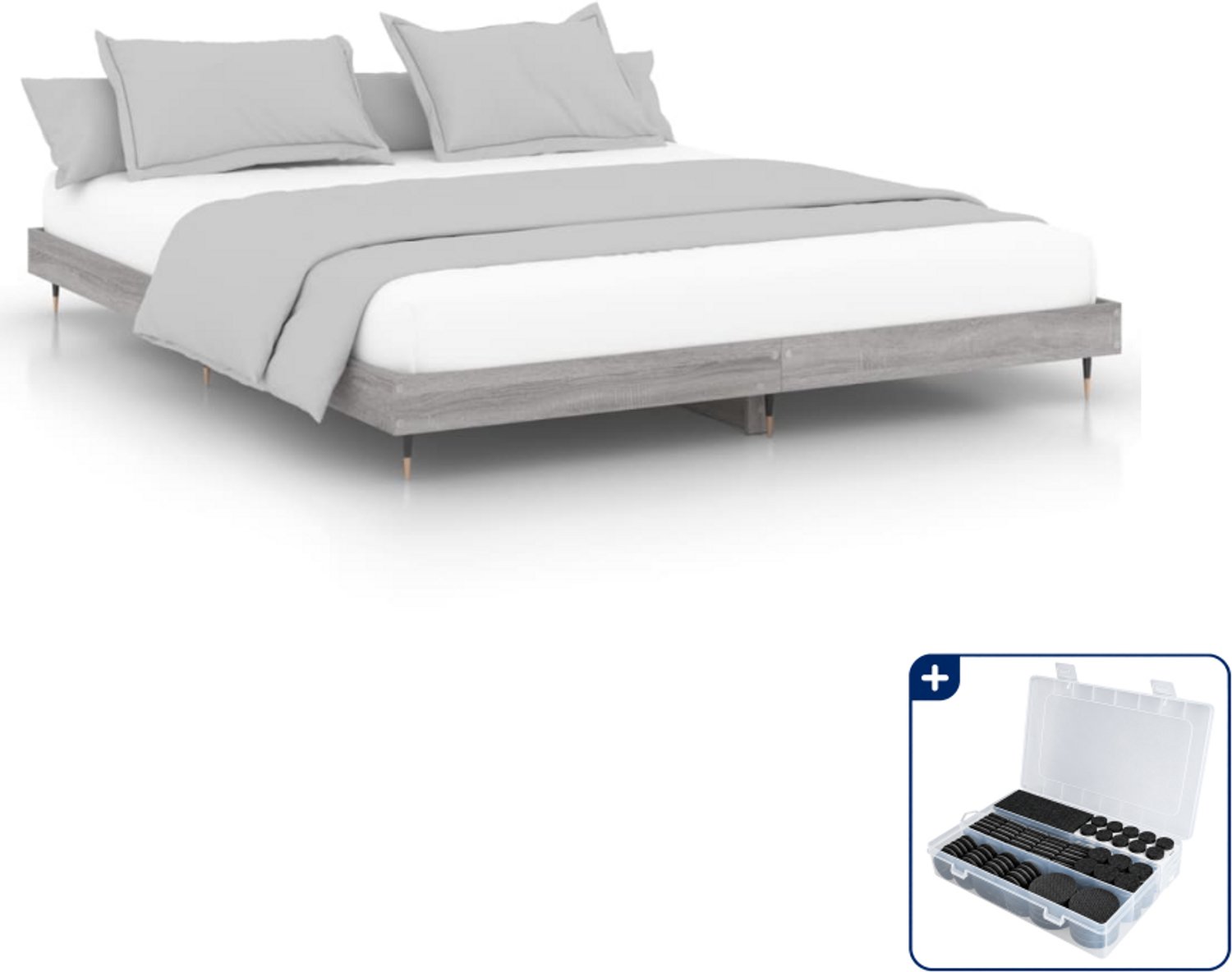 vidaXL bedframe - 120 x 200 cm - bewerkt hout - grijs sonoma eiken - Inclusief antikrasvilt 177-delig
