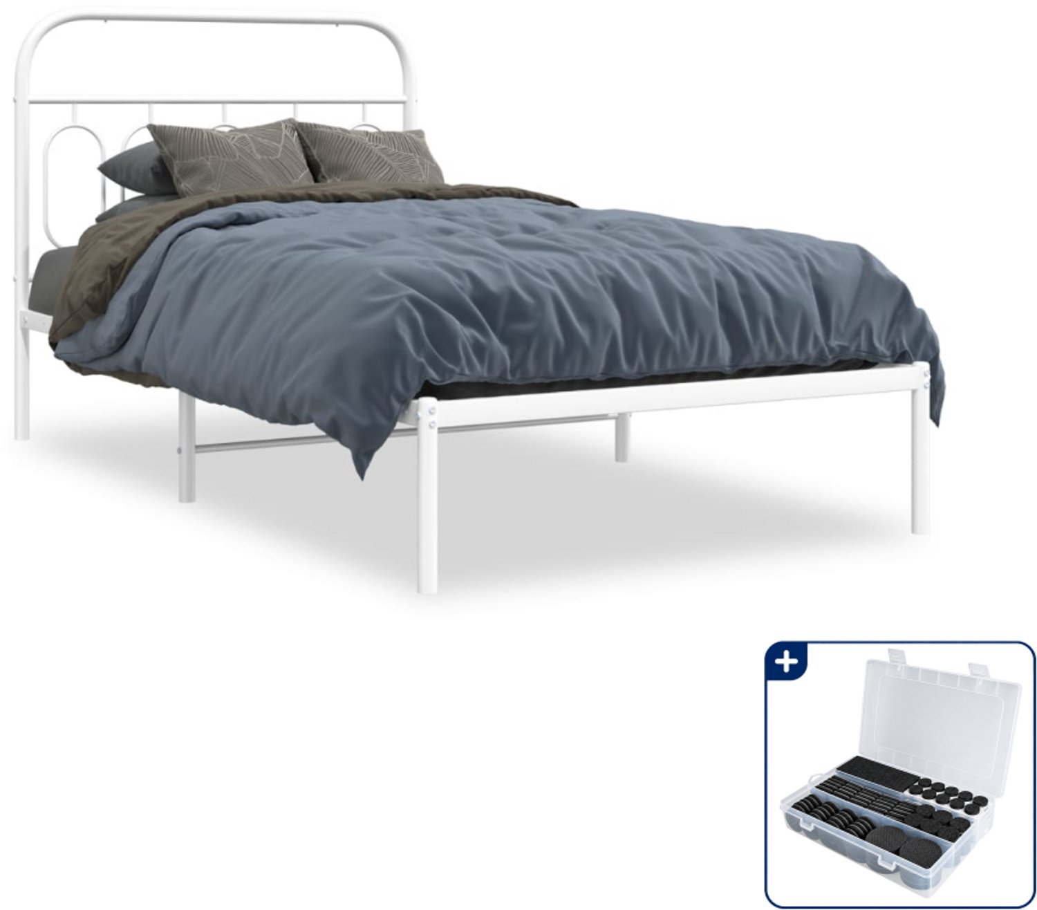 vidaXL bedframe met hoofdbord - 100 x 190 cm - metaal - wit - Inclusief antikrasvilt 177-delig