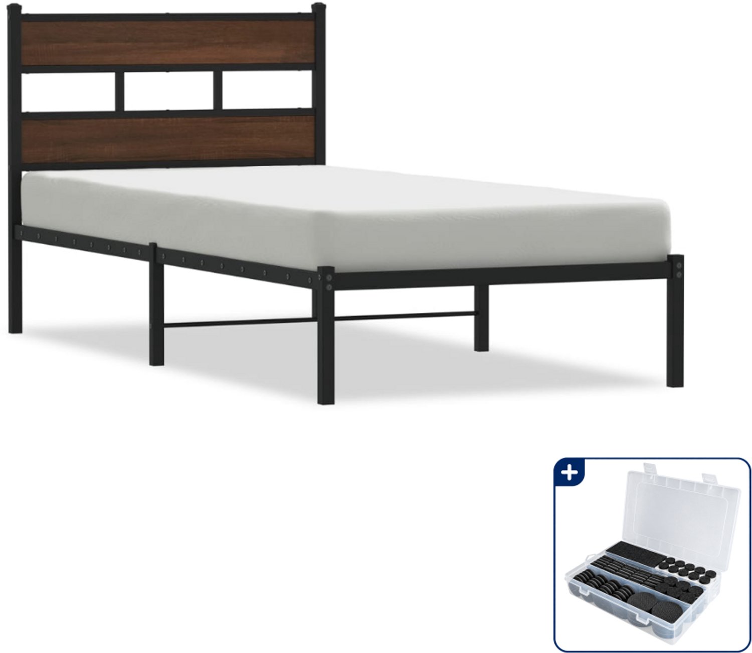 vidaXL bedframe met hoofdbord - 107 x 203 cm - bruineiken - Inclusief antikrasvilt 177-delig