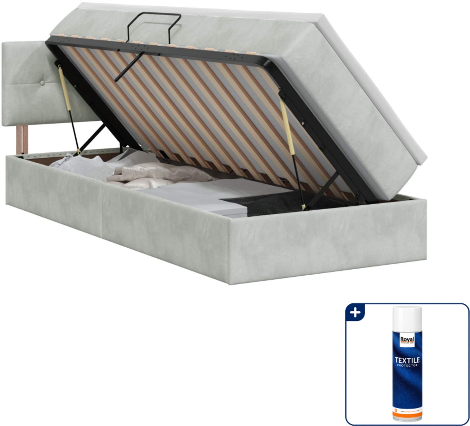 vidaXL opbergbed - 90 x 200 cm - fluweel - lichtgrijs - Inclusief textielbeschermer 500 ml