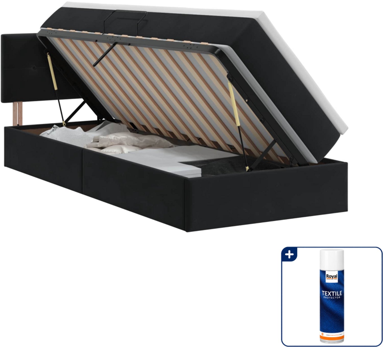 vidaXL opbergbed met matras - 100 x 200 cm - fluweel - zwart - Inclusief textielbeschermer 500 ml