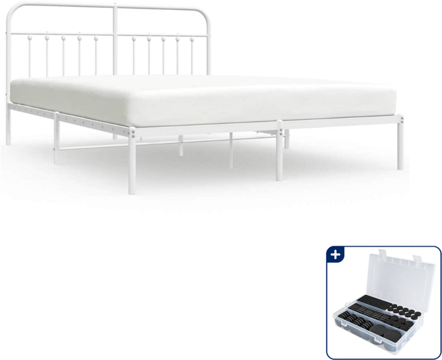 vidaXL bedframe met hoofdbord - 183 x 213 cm - metaal - wit - Inclusief antikrasvilt 177-delig