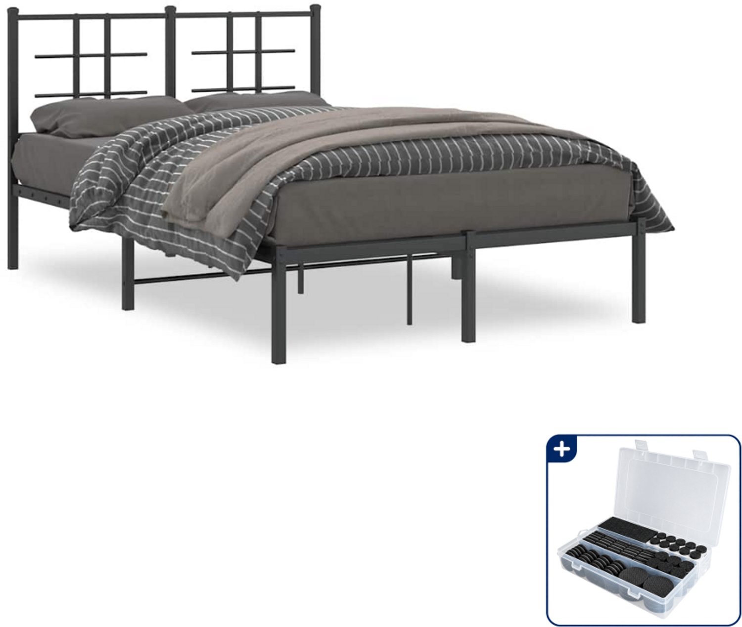 vidaXL Bedframe - 120 x 200 cm - staal - zwart - Inclusief antikrasvilt 177-delig
