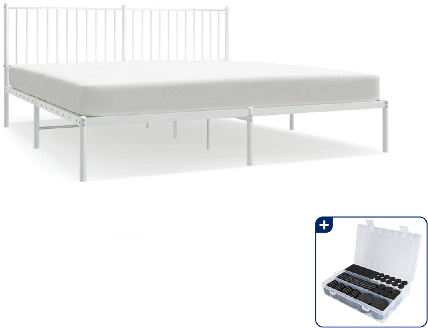 vidaXL bedframe met hoofdbord - 183 x 213 cm - metaal - wit - Inclusief antikrasvilt 177-delig