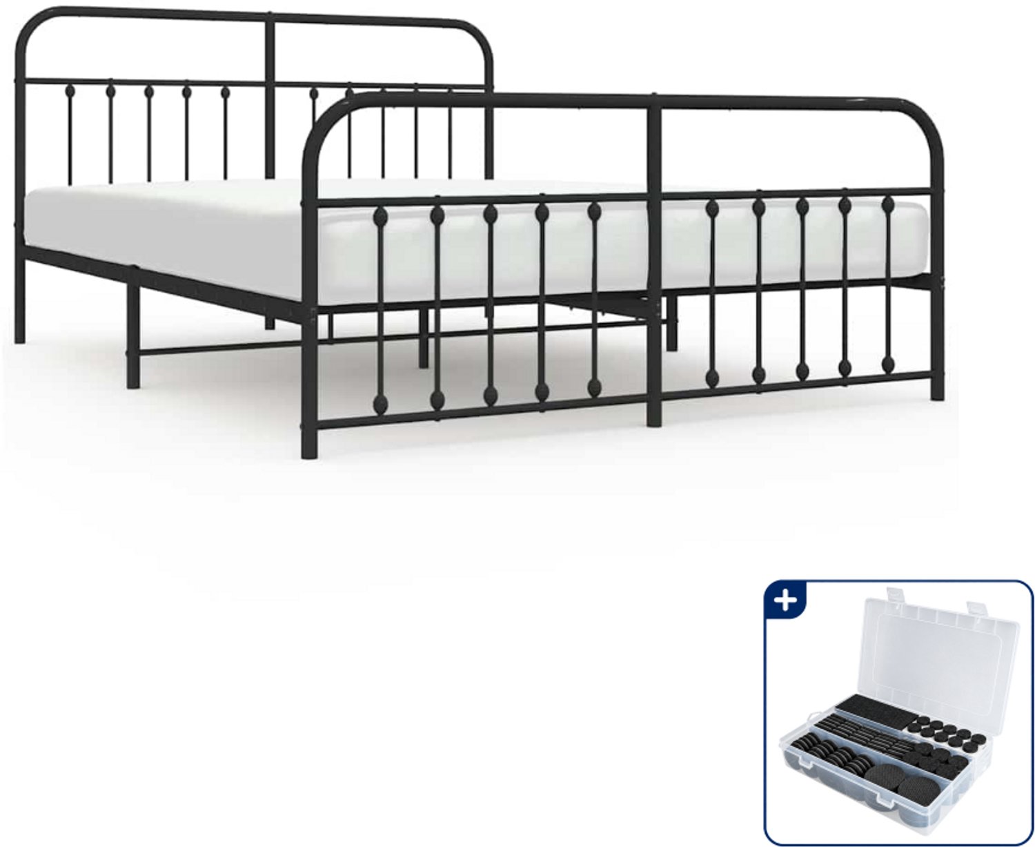 vidaXL bedframe - 183 x 213 cm - metaal - zwart - Inclusief antikrasvilt 177-delig