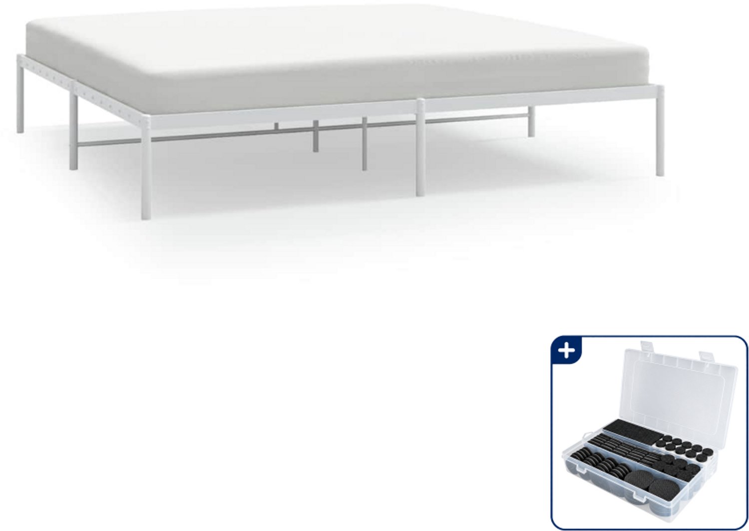 vidaXL bedframe - 183 x 213 cm - staal - wit - Inclusief antikrasvilt 177-delig