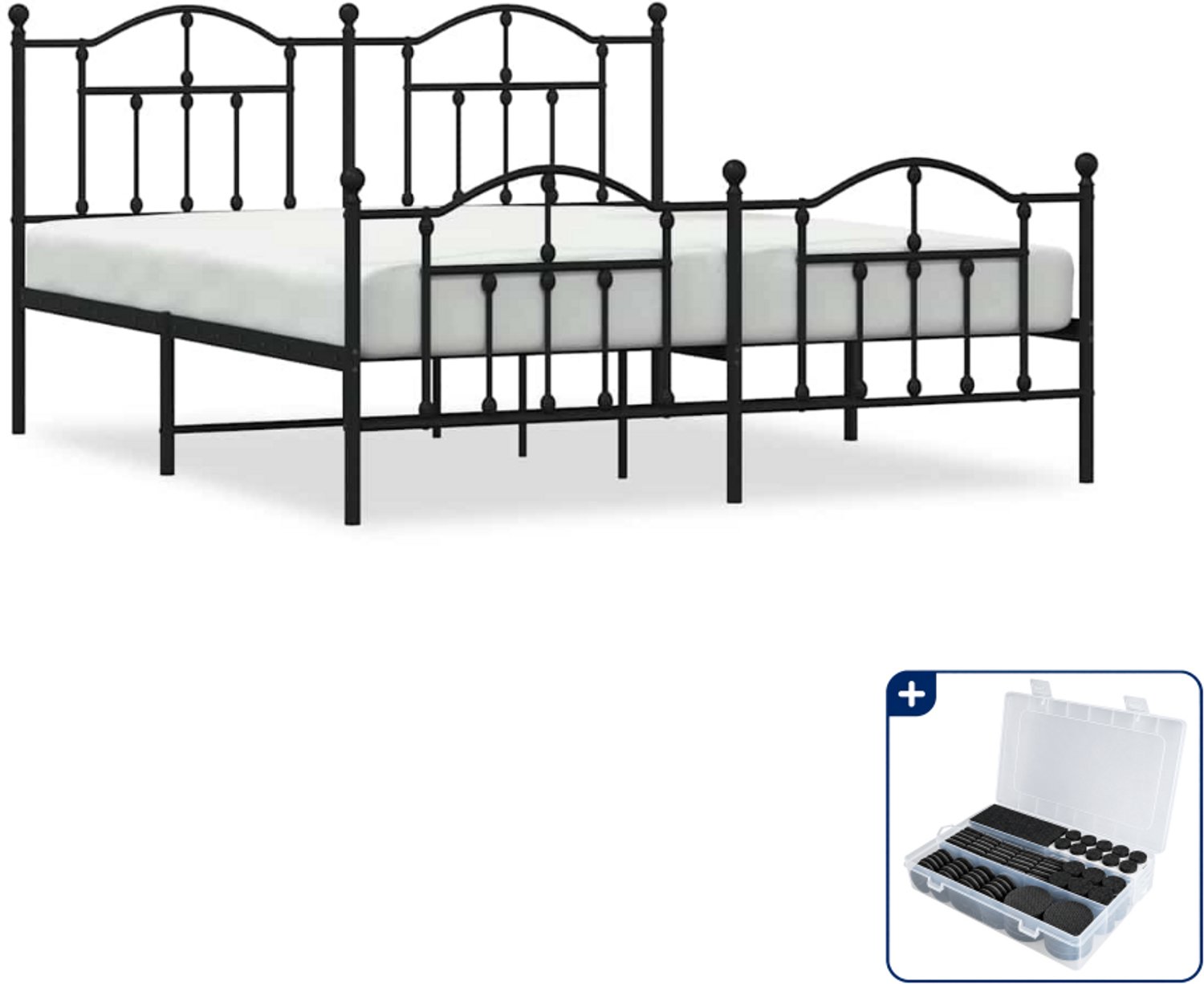 vidaXL Bedframe - 183 x 213 cm - metaal - zwart - Inclusief antikrasvilt 177-delig