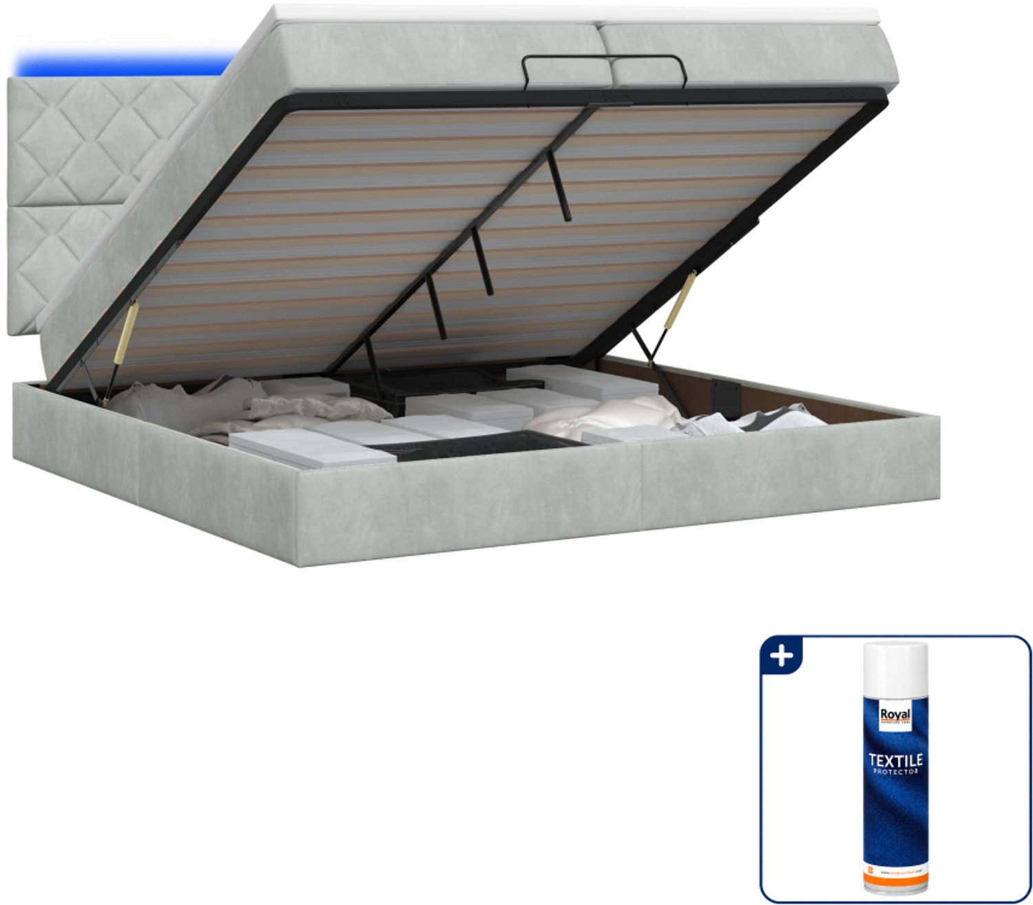 vidaXL Super kingsize bed - 200 x 200 cm - fluweel - lichtgrijs - Inclusief textielbeschermer 500 ml