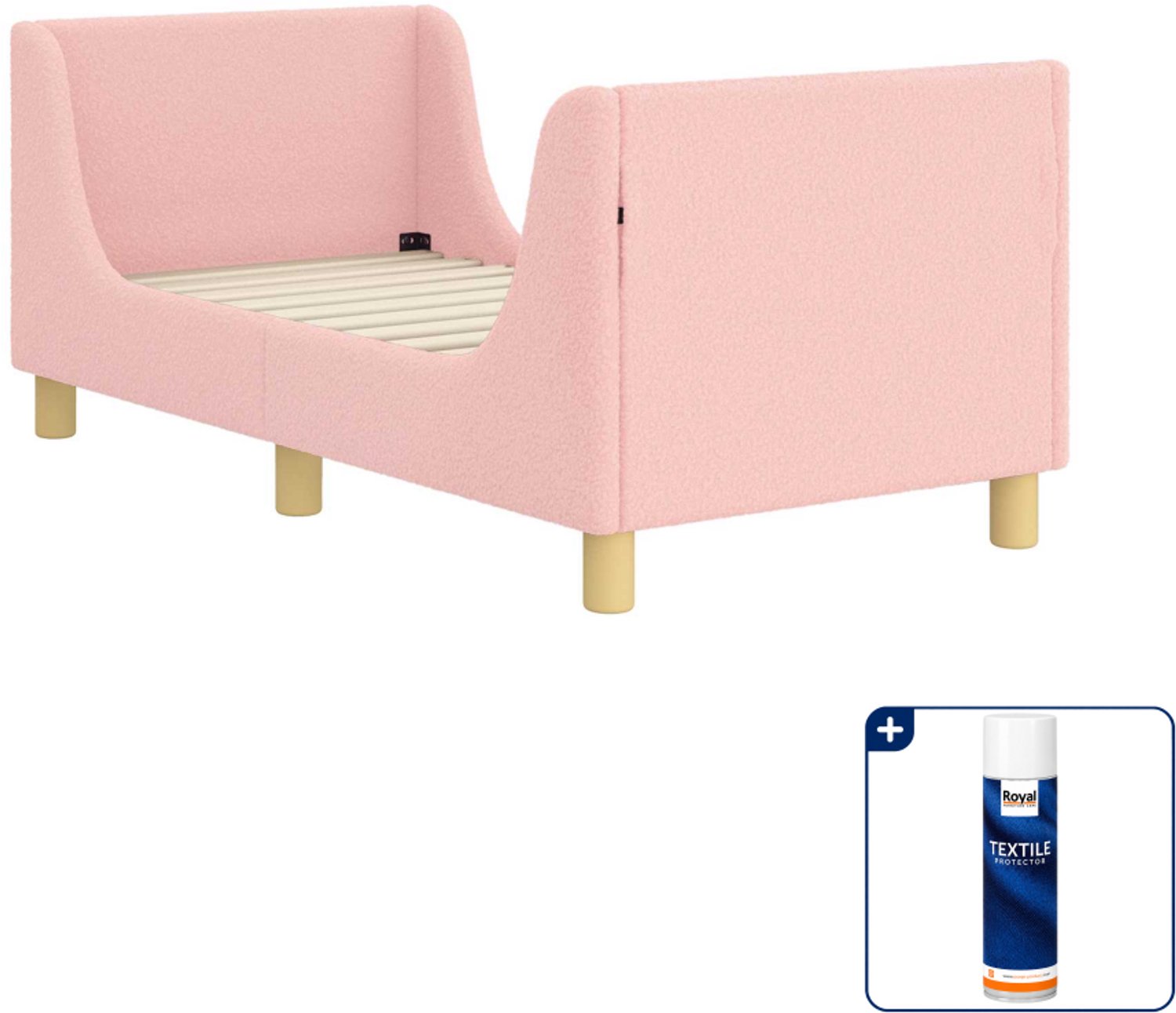 vidaXL peuterbed met hoofdbord - 70 x 140 cm - bewerkt hout - roze - Inclusief textielbeschermer 500 ml