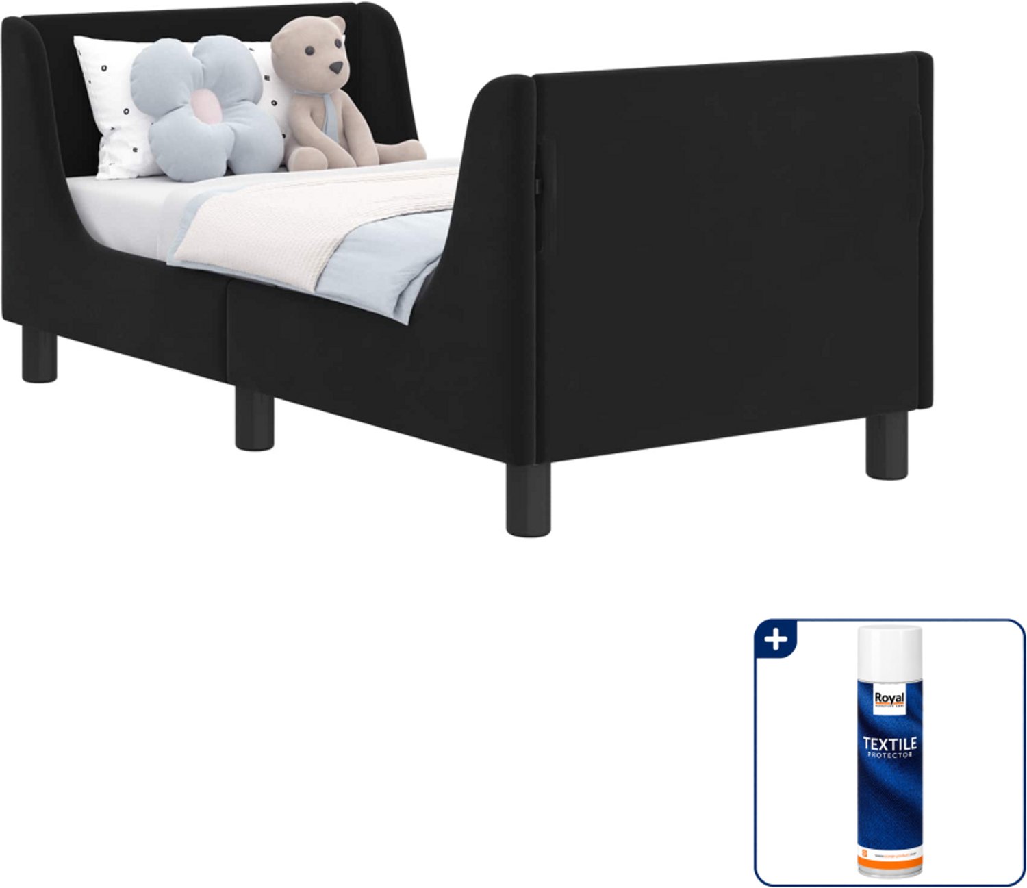 vidaXL peuterbedframe - 70 x 140 cm - fluweel - zwart - Inclusief textielbeschermer 500 ml