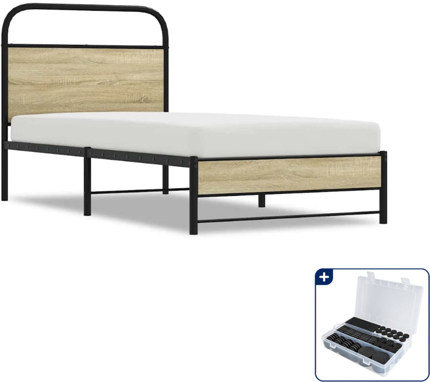 vidaXL bedframe - 75 x 190 cm - bewerkt hout - sonoma eiken - Inclusief antikrasvilt 177-delig Bruin