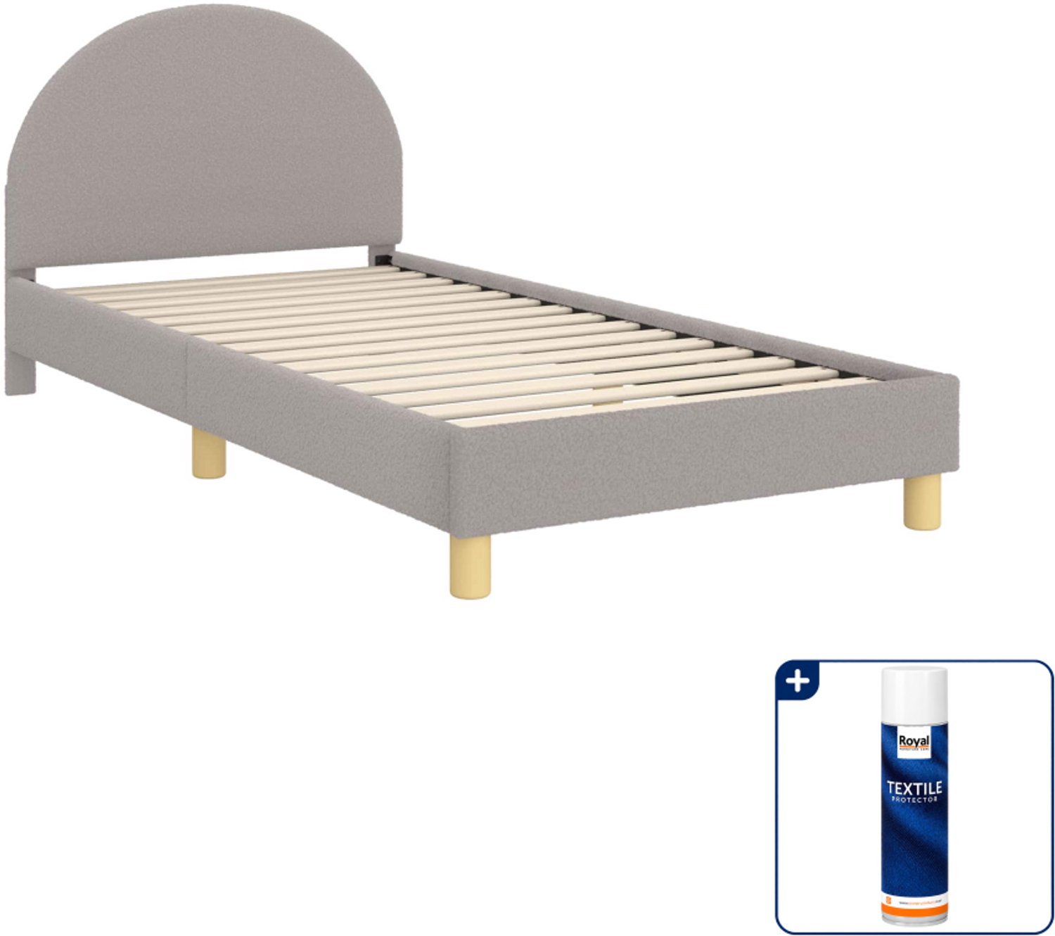 vidaXL kinderbedframe - 90 x 190 cm - bewerkt hout - lichtgrijs - Inclusief textielbeschermer 500 ml