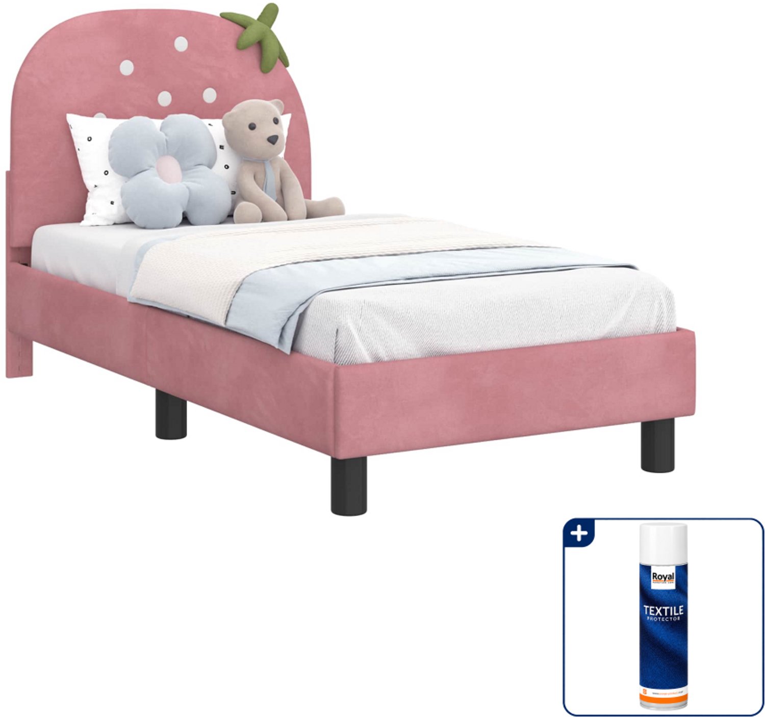 vidaXL peuterbedframe met hoofdbord - 70 x 140 cm - fluweel - roze - Inclusief textielbeschermer 500 ml
