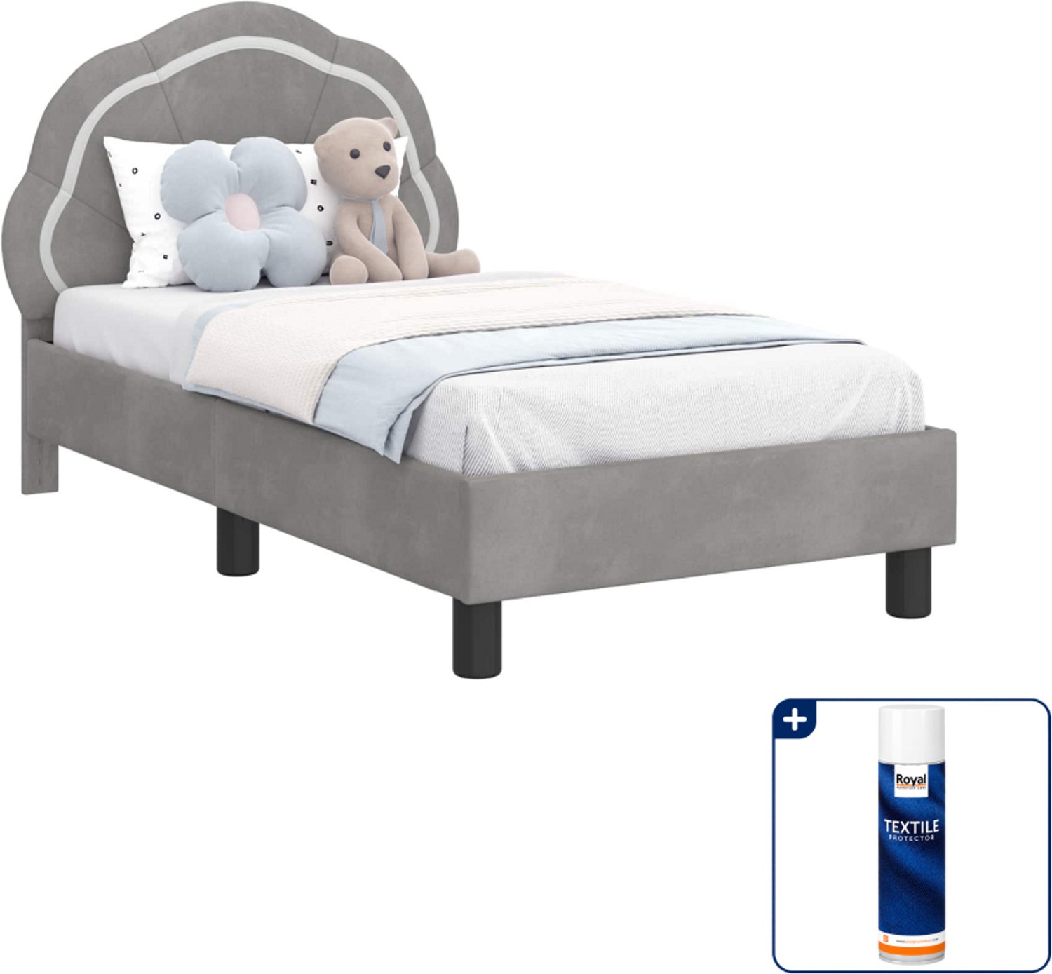vidaXL peuterbedframe - 70 x 140 cm - fluweel - lichtgrijs - Inclusief textielbeschermer 500 ml